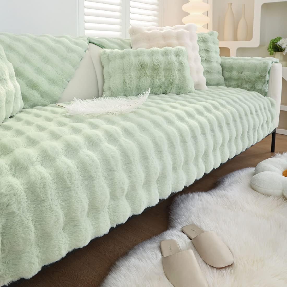 Faux Rabbit Fur Couch Cover