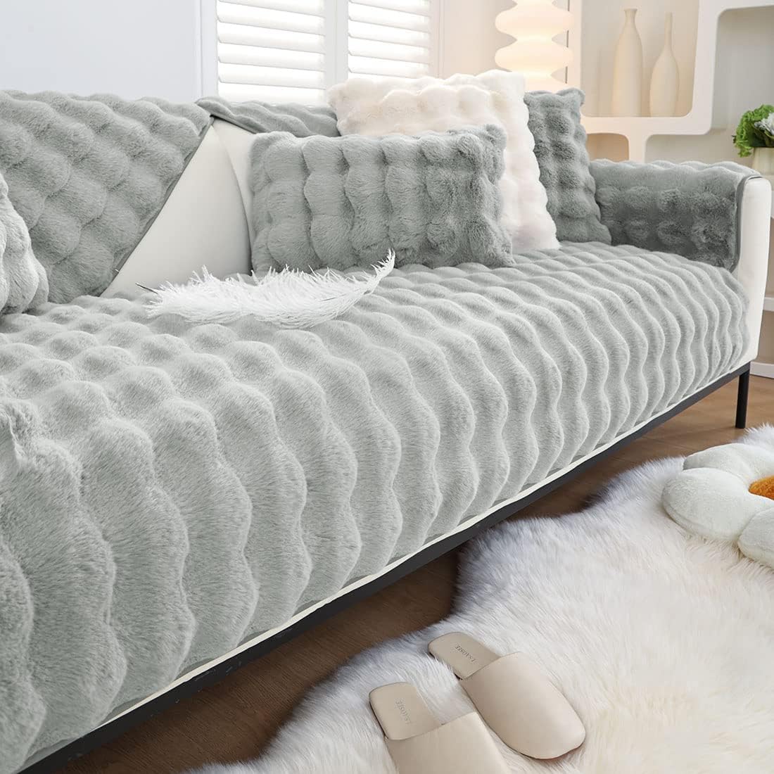 Faux Rabbit Fur Couch Cover