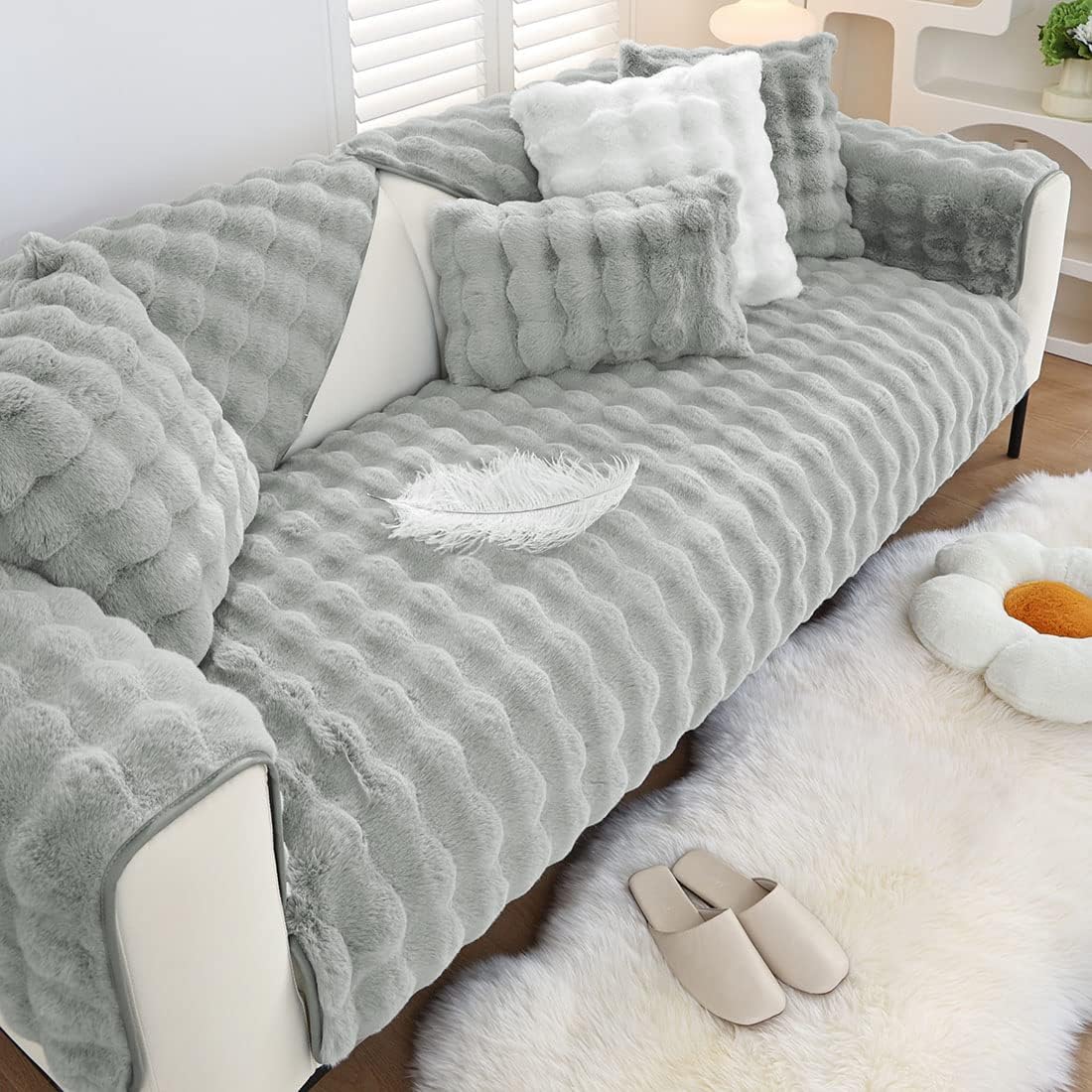 Faux Rabbit Fur Couch Cover