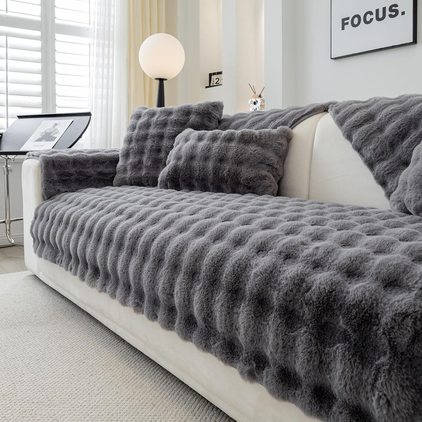 Faux Rabbit Fur Couch Cover